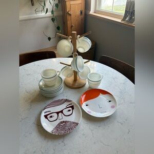 Vintage Pyrex Blue Band Milk Glass Tea Coffee Cup and Mugs Set 13 pcs